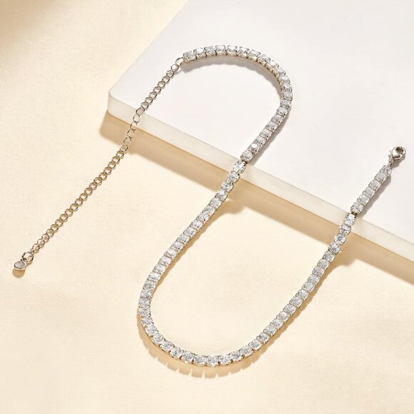 Cubic Zirconia Tennis Necklace for Women Silver Chain Choker Fashion Jewelry - Picture 7 of 8